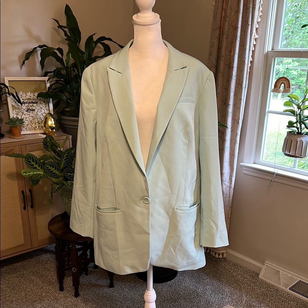 Express Mint Green Single-Button Blazer - image 1